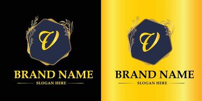 Luxury Logo With Company name in a circle. Logos for fashion, flower, beauty business. Latter V Logo . vector