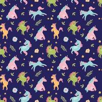 Seamless pattern with cute unicorns. A mythological and magical creature. Design for fabric, textiles, wallpaper, packaging. vector