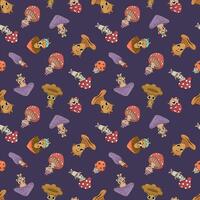 Seamless pattern with mushroom characters. Design for fabric, textile, wallpaper, packaging vector