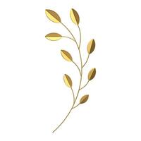 Tree branch botanical flora plant golden premium metallic decor element 3d icon realistic vector