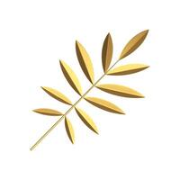 Golden tropical tree branch metallic premium floristic composition decor element 3d icon vector