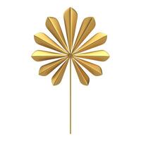 Flower golden decor element with petals and stem abstract propeller 3d icon realistic vector