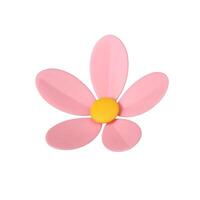 Pink flower romantic chamomile bud with six petals botanical floristic decor 3d icon vector