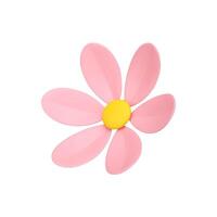 Pink flower romantic chamomile bud with six petals botanical floristic decor 3d icon vector