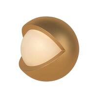 Golden abstract 3d open eye template. Decorative metal decoration ball with cutout and second sphere inside. vector