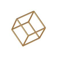 Golden linear 3d cube template. Geometric design piece with graphic perspective for creative digital interiors. vector