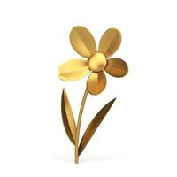 Chamomile golden plant with bud and stem leaves premium metallic design 3d icon realistic vector