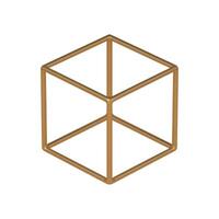 Gold 3d cubic frame template. Digital design piece with geometric perspective for creative technology interiors. vector