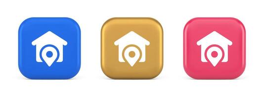 House location GPS route button distance navigation map pin pointer address direction 3d icon vector