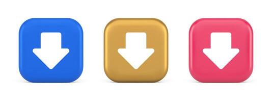 Arrow down button keyboard navigation pointer cyberspace downloading web app 3d icon vector