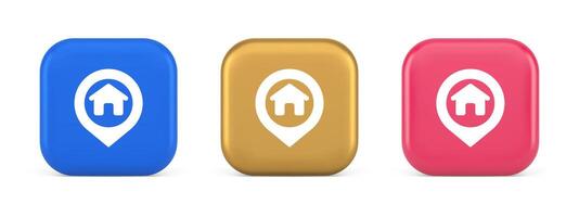 House map pin location button navigation panel web app GPS network pointer 3d realistic icon vector