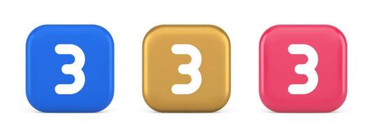 Three number button internet communication texting message character 3d realistic icon vector