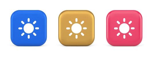 Brightness button sun light warm cold contrast digital interface 3d realistic icon vector