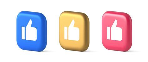 Like thumb up approve rating button confirmation cool website networking 3d realistic icon vector