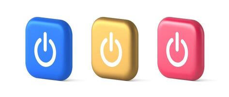 Shutdown turn on off button energy switch power start stop web app design 3d realistic icon vector