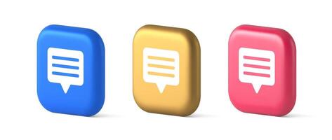 Chat box button social networks texting internet communication 3d icon vector