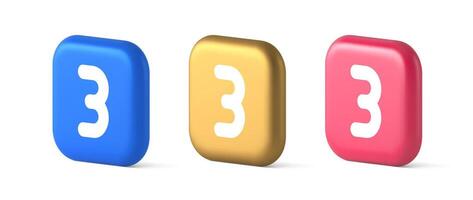 Tres número botón Internet comunicación mensajes de texto mensaje personaje 3d realista icono vector
