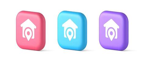 House location GPS route button distance navigation map pin pointer address direction 3d icon vector