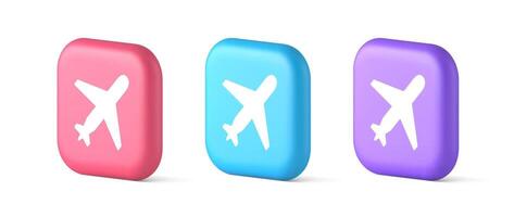 Airplane plane travel button flying vehicle commercial jet navigation 3d realistic icon vector