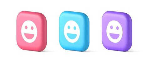 Smiley emoticon comic face emoji button laughing social network reaction happy 3d icon vector