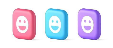 Smiley emoticon comic face emoji button laughing social network reaction happy 3d icon vector