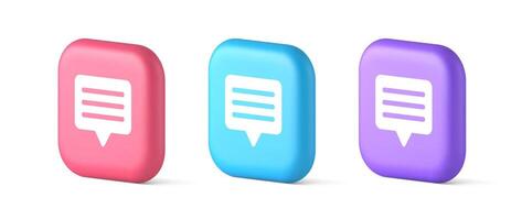 Chat box speech bubble button social networks texting internet communication 3d speech bubble icon vector