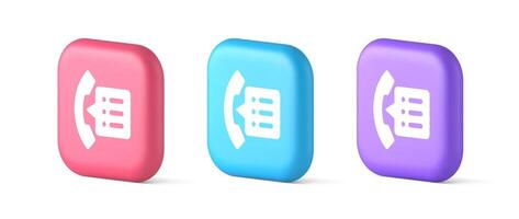 Phonebook handset important contact list info button phone call communication 3d speech bubble icon vector