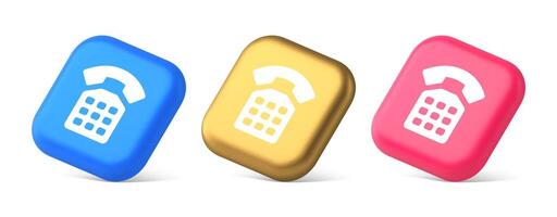 Phone customer support call contact connect button retro telephone handset 3d realistic isometric icon vector