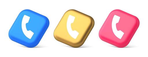 Helpline hotline call center phone handset squared button 3d realistic isometric icon vector