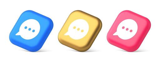 Think bubble chat button online dialogue social network communication 3d realistic isometric icon vector