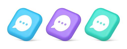 Think bubble chat button online dialogue social network communication 3d realistic isometric icon vector