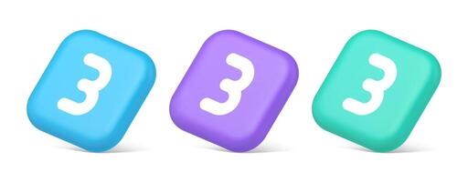 Tres número botón Internet comunicación mensajes de texto mensaje personaje 3d realista isométrica icono vector