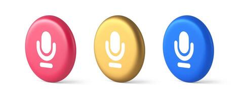 Microphone sound live recording button web app design radio music broadcasting 3d isometric circle icon vector