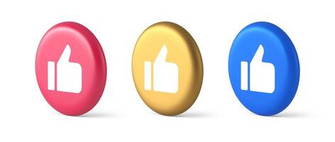 Like thumb up approve rating button confirmation cool website networking 3d realistic isometric circle icon vector