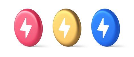 Charge power lightning button electricity thunderbolt arrow 3d realistic isometric circle icon vector