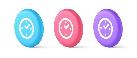 Watch time control button alarm clock deadline checking web app design 3d realistic isometric circle icon vector