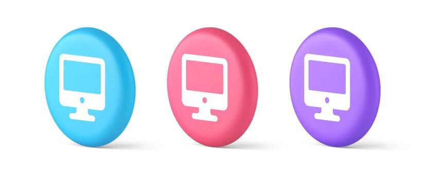 Computer monitor connection button cyberspace digital technology 3d realistic isometric circle icon vector