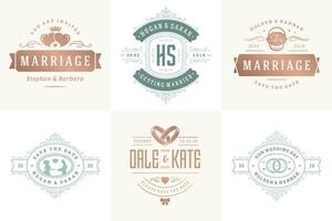 Wedding invitations save the date logos and badges elegant templates set vector