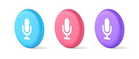 Microphone voice sound recording broadcasting button web app media communication 3d isometric circle icon vector