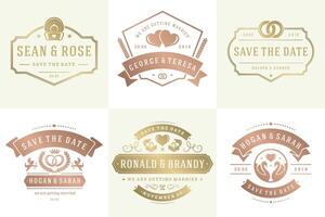 Wedding invitations save the date logos and badges elegant templates set vector