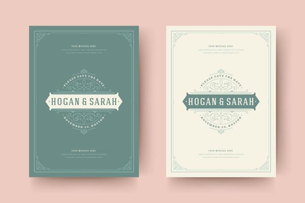 Wedding invitation save the date card typographic elegant template illustration.