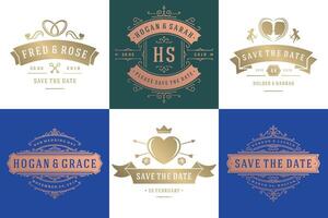 Wedding invitations save the date logos and badges elegant templates set vector