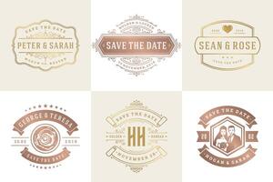 Wedding invitations save the date logos and badges elegant templates set vector