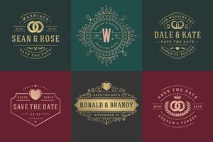 Wedding invitations save the date logos and badges elegant templates set vector