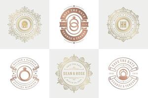 Wedding invitations save the date logos and badges elegant templates set vector