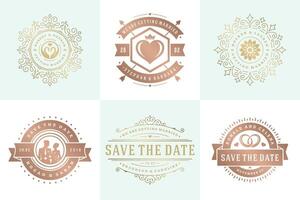 Wedding invitations save the date logos and badges elegant templates set vector