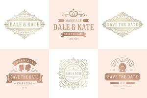 Wedding invitations save the date logos and badges elegant templates set vector