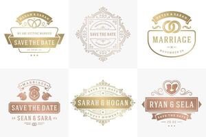 Wedding invitations save the date logos and badges elegant templates set vector