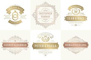 Wedding invitations save the date logos and badges elegant templates set vector