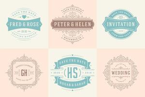 Wedding invitations save the date logos and badges elegant templates set vector